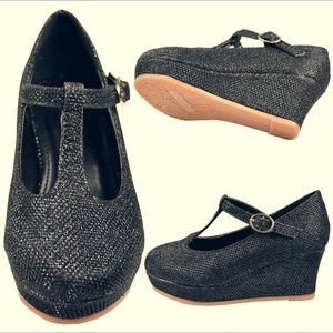 Girls Glitter Mary Jane Wedge Pumps LOVELY-621